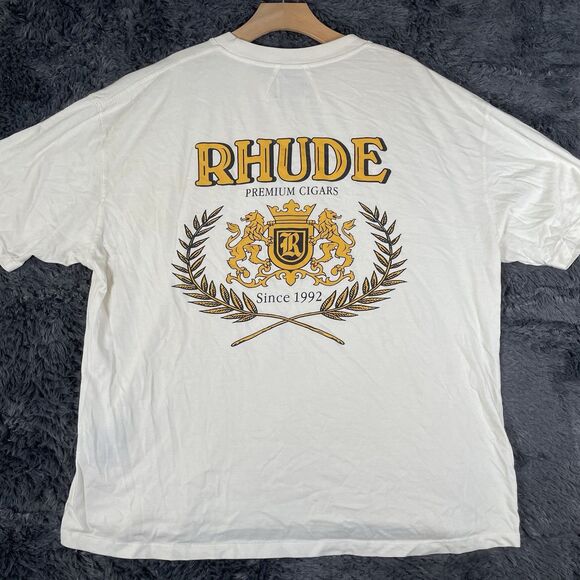 Rhude Other - Rhude T-Shirt Men's Large Beige Short Sleeve "Premium Cigars" Graphic Tee Design